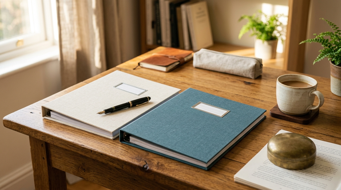 Versicherungsformular auf Tisch mit Stift und Wasserschaden-Dokumentation im Hintergrund.